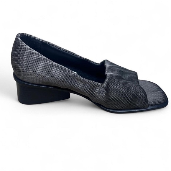 Judith Metallic Gray Open Square Toe Slip-On Heels | Size 7.5 Chunky Heel - Picture 2 of 7